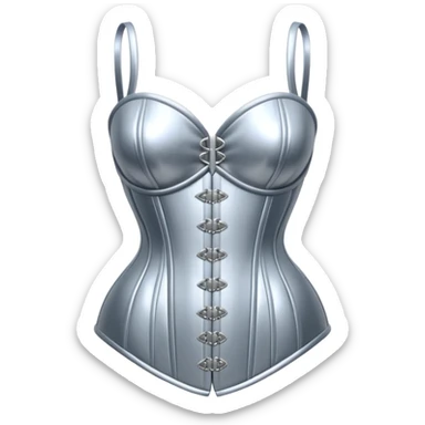 A luxury corset emoji made of silver chrome, smooth metallic curves, minimal fashion silhouette, glossy reflections, sensual high-end aesthetic, iOS emoji style, centered, clean white background sticker