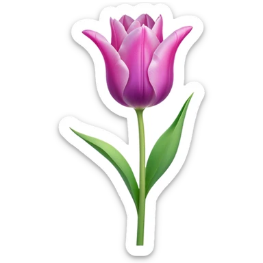 Cinematic Realistic Tulip Emoji, Elegant and simple, with soft, smooth petals in shades of pink and purple, gently curved and reaching upward. The slender green stem contrasts against the delicate bloom, while surrounding greenery adds a peaceful touch. Soft glowing outline, capturing the essence of springtime beauty and grace in a delicate tulip. sticker