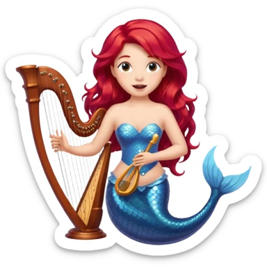 Singing Mermaid – Holding harp, red hair sticker