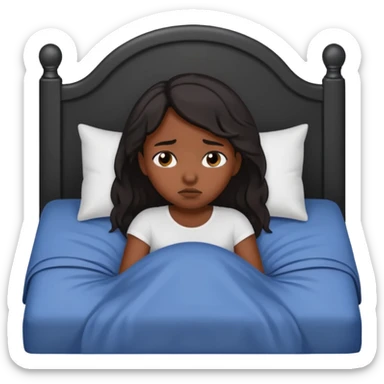Black girl in a big bed by herself crying sticker