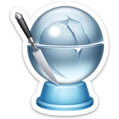 The knife is only visible from above, its tip showing from behind the ice ball. sticker