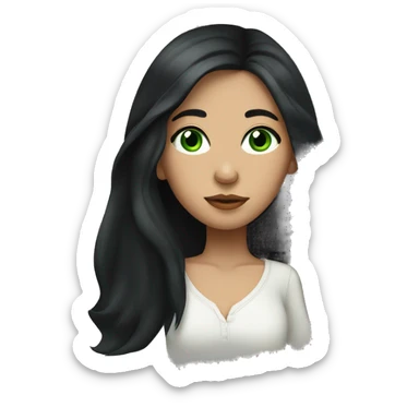 Girl with long black hair, big green eyes thin nose and thin lips  sticker