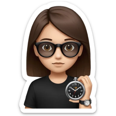 Un niño con pelo lacio color castaño,con lentes de sol negros y un reloj en la mano ,pero que el lente sea más oscuro  sticker