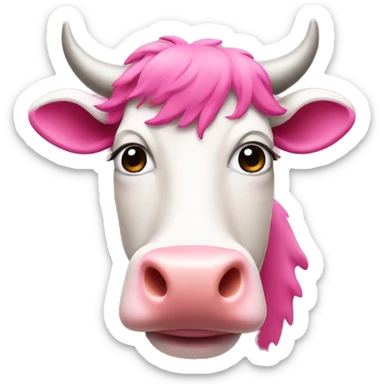 a pink cow with a wig sticker