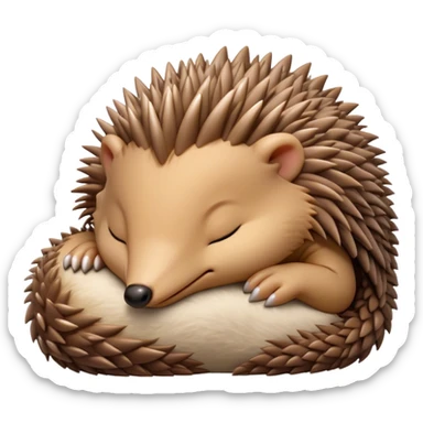 Meme-Worthy Cute Sleeping Echidna Portrait Emoji, Head resting peacefully with a contented smile, showcasing a delightfully compact build and a luxuriously soft spiky fur, eyes shut in a serene, restful nap, Simplified yet hilariously adorable features, highly detailed, glowing with a soft, drowsy light, high shine, relaxed and utterly lovable, stylized with an air of playful laziness, bright and heartwarming, soft glowing outline, capturing the essence of a comically sleepy echidna, so meme‐worthy it feels like it could instantly become the next viral sensation of adorable slumber! sticker