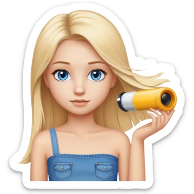 teenage blond girl with straight hair with blue eyes long beautiful eyelashes and wears a tube top and jeans sticker