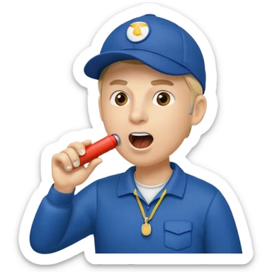 A coach with a cap and whistle, shouting instructions energetically. sticker
