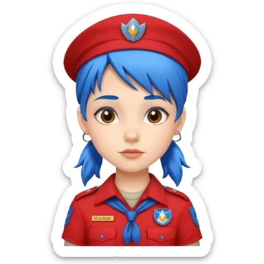 scout girl with red scout uniform, blue haired sticker