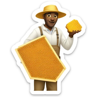 Tall man beekeeper holding honeycomb  sticker