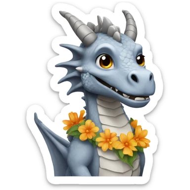 Grey dragon with a flower crown sticker