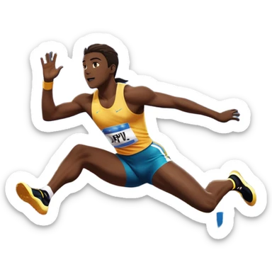 An icon of an athlete soaring over a hurdle, mid-jump, with a powerful form. The background features a vibrant stadium, with the track and hurdles in sharp focus, and a cheering crowd along the stands. The motion of the jump emphasizes speed and agility. Transparent background. sticker