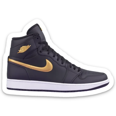 Jordan 1 sneaker, all black with a metallic gold swoosh sticker