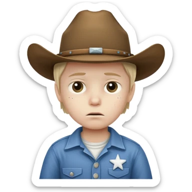 Little boy miserable in hospital with a cowboy hat sticker