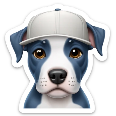 blue staffordshire bull terrier puppy  with blue eyes and a baseball hat on sticker