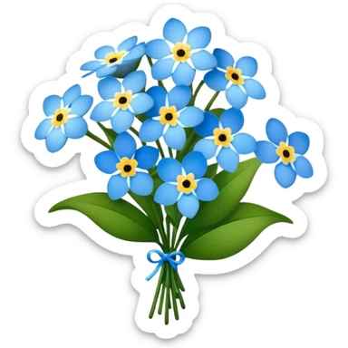 luxuriant, big bouquet Forget-Me-Not flower, stem, leaf sticker
