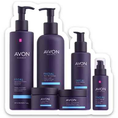 AVON skincare set with facial cleanser, toner, and moisturizer bottles sticker