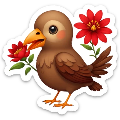 A bird carrying a red flower in its mouse  sticker