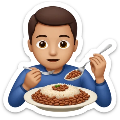 Create a person having lunch. Not a sandwich. Rice, beasn and meat. sticker