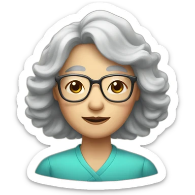 Chinese senior lady has long wavy hair wear glasses show appreciation sighs sticker