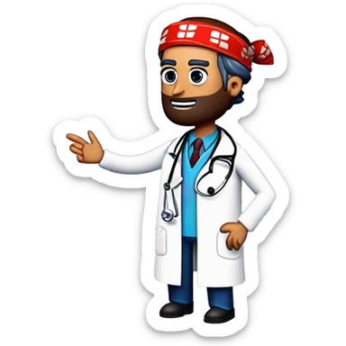 chirurgical doctor who has a bandana on his head and thinks of a response sticker