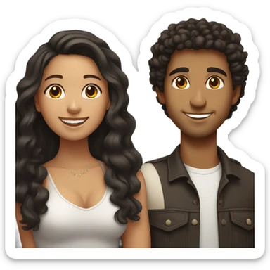 girl with dark brown hair latina dating her latino curly haired boy sticker