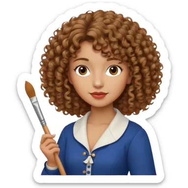 Woman with curly hair and tan/light brown skin dressed in French Parisian outfit holding a paintbrush.  sticker