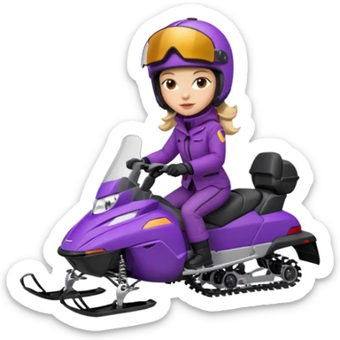 Woman on purple snowmobile wearing red coat sticker