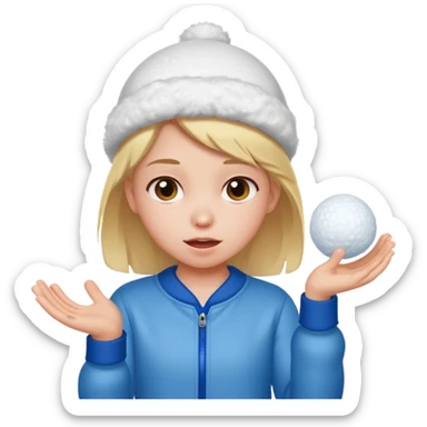 kid girl with sweated holding snowball sticker