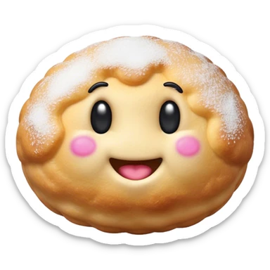 Cinematic Realistic Bu√±uelo Dessert Emoji, showcasing a fluffy, deep-fried dough ball dusted with sugar rendered with lifelike textures and warm, festive lighting. sticker
