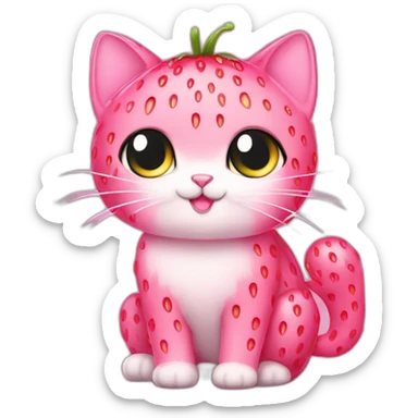 pink strawberry cat sparkles cute sticker