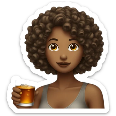 Woman curly hair drinking whisky sticker