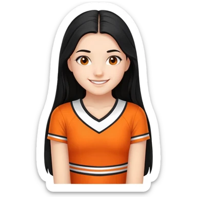 - Nữ
- 15 tuổi
- Da trắng
- Tóc dài, đen
- thân thiện ,xinh, cười mỉm, mặt nhỏ nhắn
- Mặc áo cổ vũ cam
- ảnh chân dung, không cần tay sticker