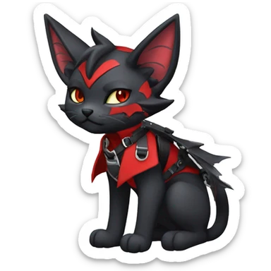Anthro cool edgy elegant beautiful black punk red fantasy nargacuga-bat-cat-Fakemon collar harness warrior full body sticker