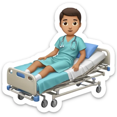 A young hispanic student lies in a hospital bed with a broken leg. sticker