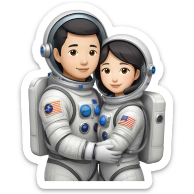 Asian astronaut couple cuddling sticker