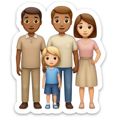 family with one mother, one father, two boys and one girl standing together sticker