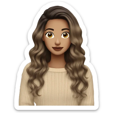 Brünette balayage long hair women beige sweater sticker