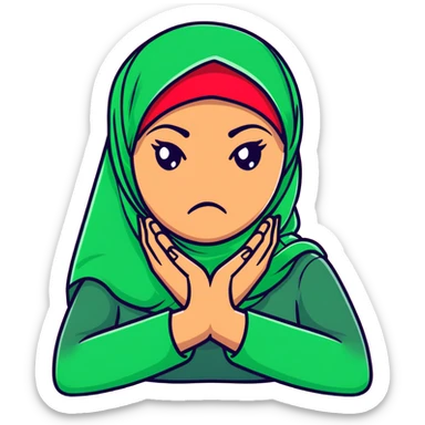 angry hijabi woman, hands crossed in an X over her neck, face red with frustration sticker