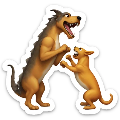 A dog fighting a dragon sticker