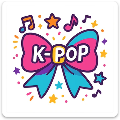 kpop fan bow with music notes and stars, fun and colorful sticker