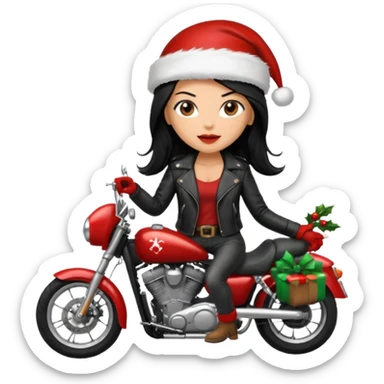 biker girl black long hair moto christmas h2R sticker