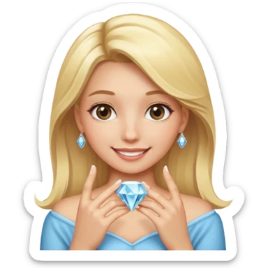 Make a girl beaming showing off a big diamond ring on her finger sticker