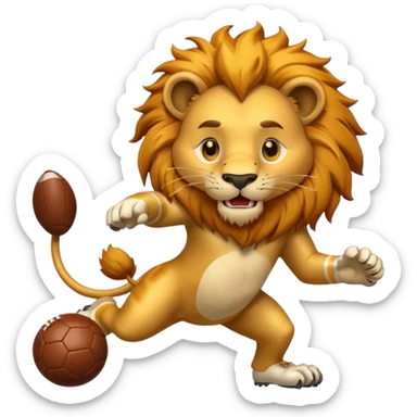 cartoon lion playing football, dynamic pose sticker