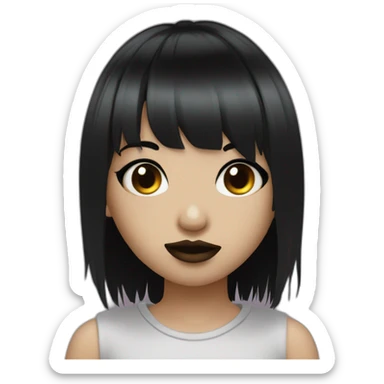 Emo girl with black strait hair with bangs and piercings On her septum and middle lip sticker