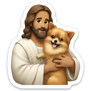 jesus hugging a pomeranian sticker