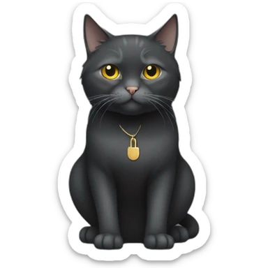 Full body Fat Russian black grey cat with golden eyes and a white lock of hair on his chest,  of hasitting and meowing  sticker