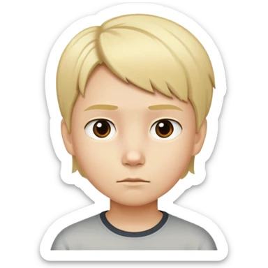 "- Nam
- 10 tuổi
- Da trắng
- Tóc ngắn, vàng, vuốt gọn gàng
- mặt nghiêm túc
" sticker