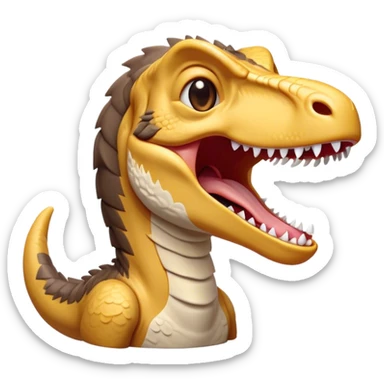 Cinematic Cute Yawning Velociraptor Portrait Emoji, Head tilted slightly with a dramatic, wide-open yawn, showcasing a lean, agile body with a relaxed snout and sleepy, half-closed eyes, Simplified yet irresistibly cute features, highly detailed, glowing with a soft, cozy prehistoric glow, high shine, relaxed yet expressive, stylized with a hint of whimsical agile ease, soft glowing outline, capturing the essence of a drowsy yet affectionate Velociraptor that appears ready to stretch and yawn its way out of the screen! sticker