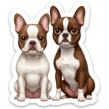 All pure white French bulldog sitting next to skinny brown Boston terrier sticker