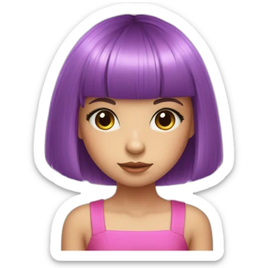 young girl with violet colored eyes, hot pink bob haircut with bangs, fair skin sticker
